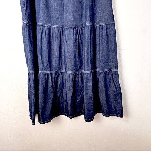 NWT National Vintage Blue Chambray Denim Midi Dress M Tiered MuuMuu Boho Western - Picture 9 of 12
